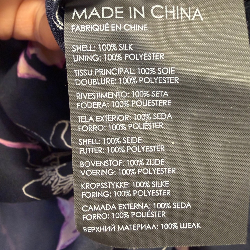 Club Monaco Silk Floral Handkerchief Hem Midi Dress Navy Blue Purple‎ Size 4 - Picture 15 of 15